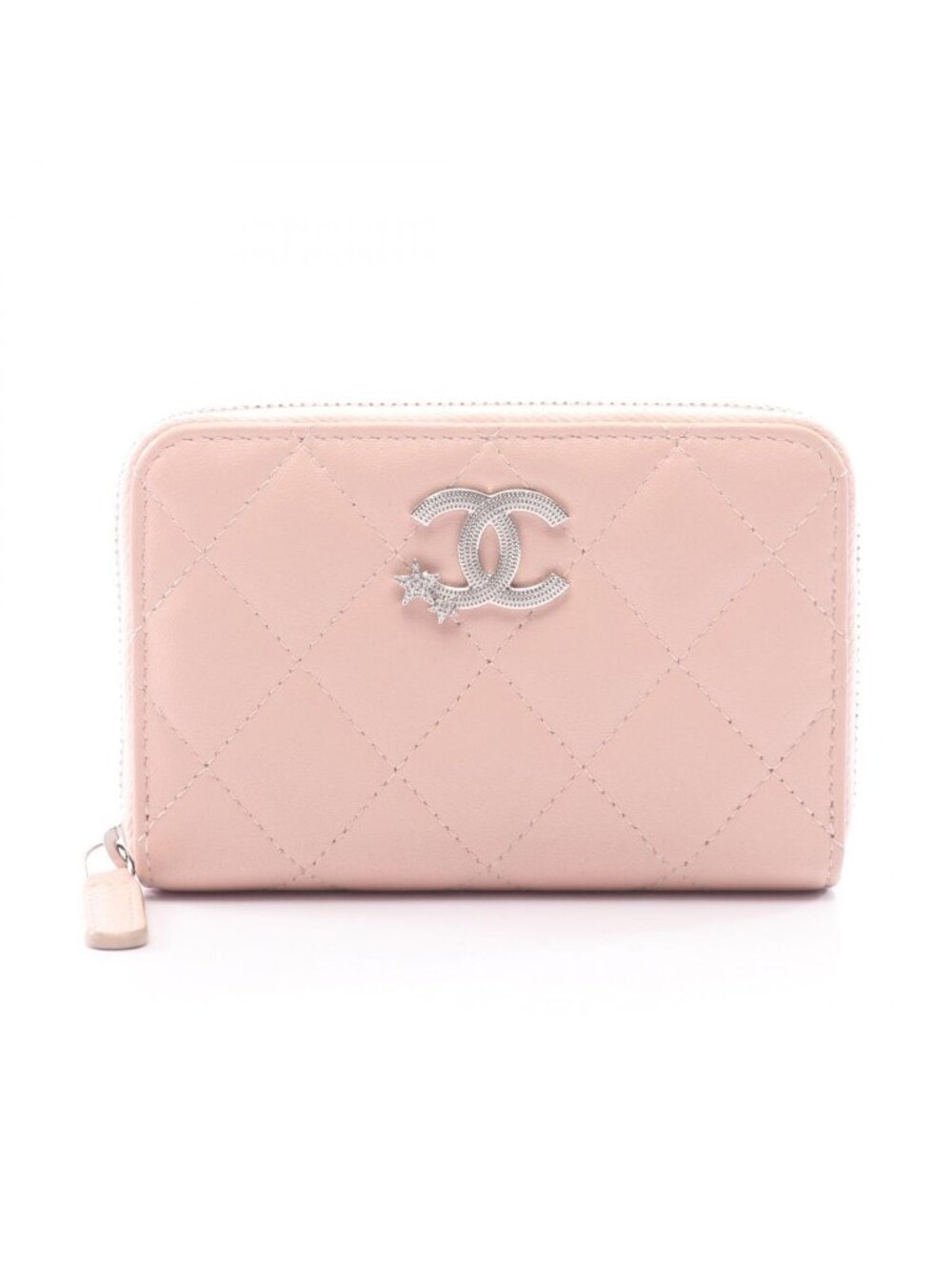 Chanel Round Wallet Quilted CC Logo Star Baby Pink Leather Coco Compact